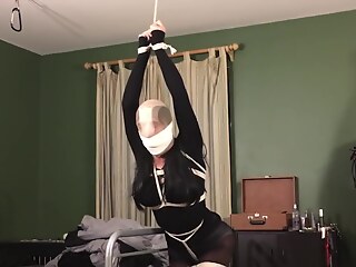 Three shemales get gagged and bagged during erotic massage with BDSM twist.